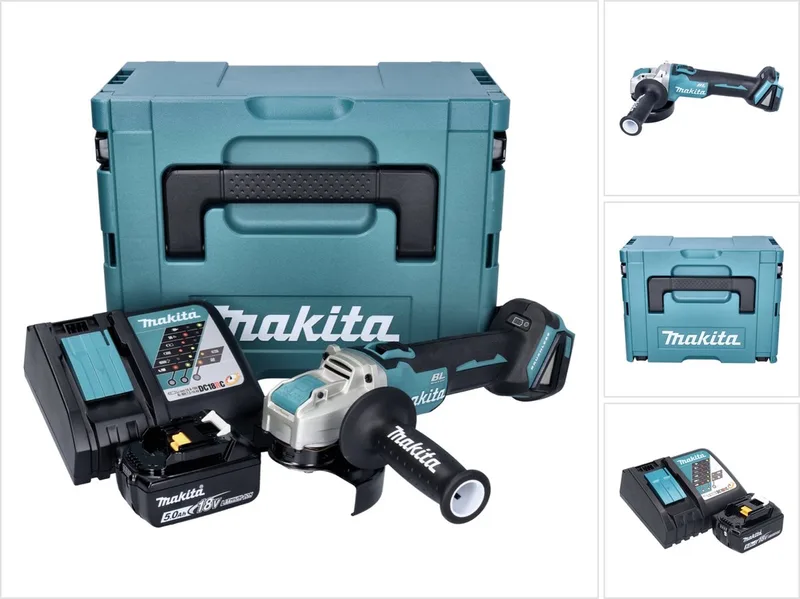 DGA 521 RT1X1J accu haakse slijper 18 V 125 mm X-LOCK Brushless + 1x accu 5,0 Ah + oplader + Makpac von Makita – Produktbild