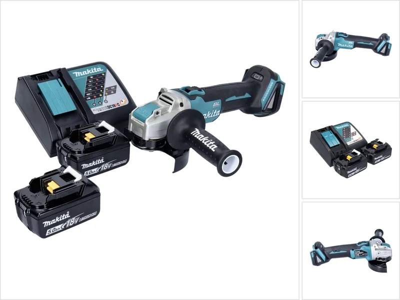 DGA 521 RTX1 accu haakse slijper 18 V 125 mm X-LOCK Brushless + 2x accu 5,0 Ah + oplader de Makita – image du produit