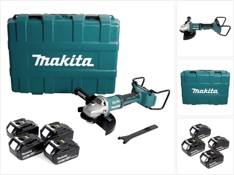 DGA 900 G4KX2 accu haakse slijper 36V ( 2x18V ) 230mm borstelloos + 4x accu 6,0Ah + Ezynut + koffer - zonder lader de Makita – image du produit