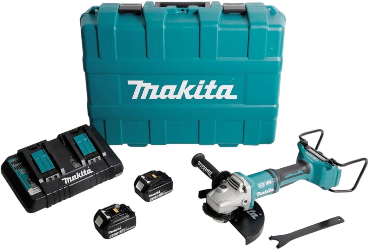 DGA 900 PMKX2 accu haakse slijper 36V ( 2x18V ) 230mm borstelloos + 2x accu 4,0Ah + dubbele lader + Ezynut + koffer de Makita – image du produit