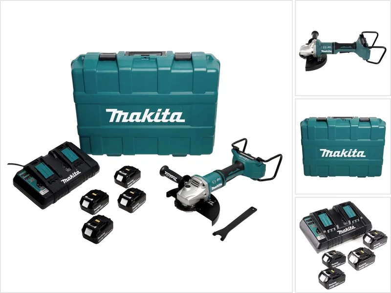 DGA 900 PT4KX2 accu haakse slijper 36V ( 2x18V ) 230mm borstelloos + 4x accu 5,0Ah + dubbele lader + Ezynut + koffer de Makita – image du produit