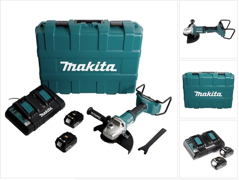DGA 900 PTKX2 accu haakse slijper 36V ( 2x18V ) 230mm borstelloos + 2x accu 5.0Ah + dubbele lader + Ezynut + koffer by Makita – product image