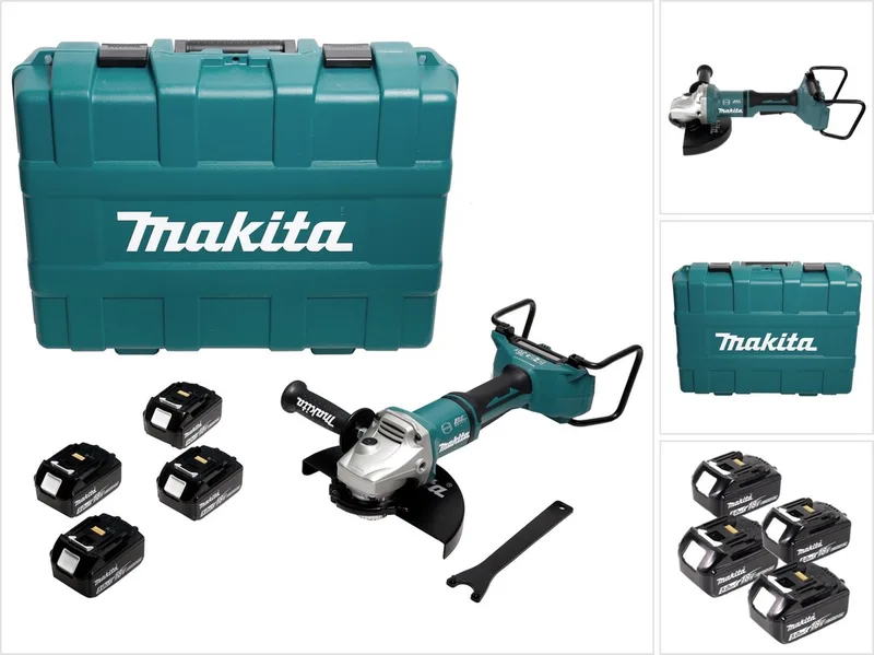 DGA 900 T4KX2 accu haakse slijper 36V ( 2x18V ) 230mm borstelloos + 4x accu 5,0Ah + Ezynut + koffer - zonder lader fra Makita – produktbillede