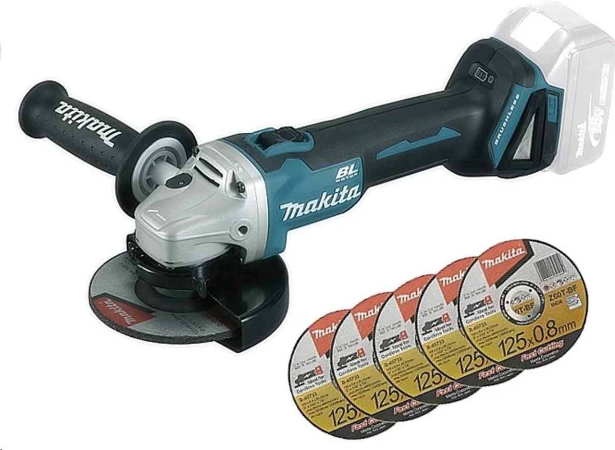 DGA504ZX1 18V Haakse slijper 125mm Type II body + 6 slijpschijven en extra beschermkap de Makita – image du produit