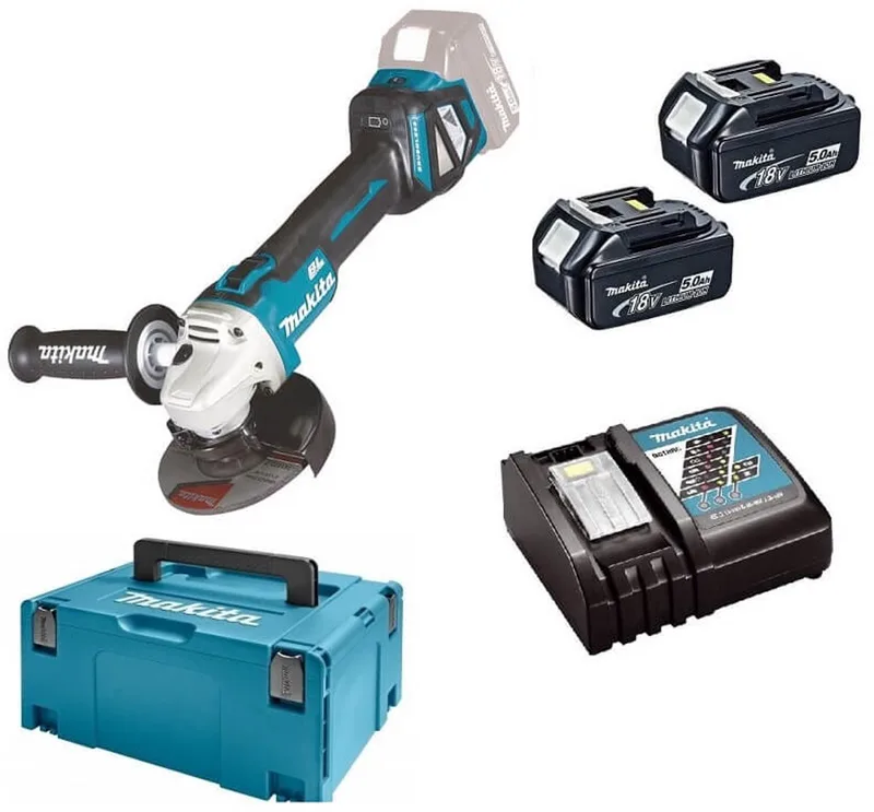 MAKI Akku-Winkelschleifer 18V DGA511RTJ ** 2 x 5,0Ah Akkus + Ladegerät im MAKPAC von Makita – Produktbild 1 von 5