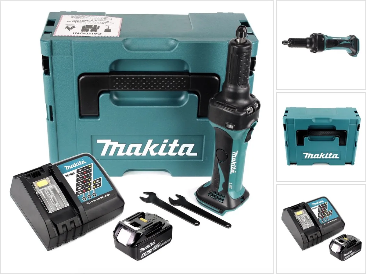DGD 800 RM1J accu-rechte slijper 18 V + 1x accu 4,0 Ah + oplader + Makpac von Makita – Produktbild
