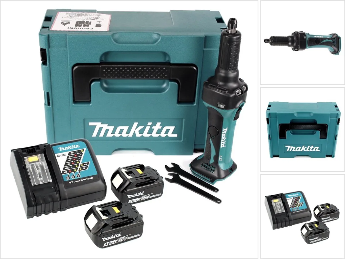 DGD 800 RMJ accu-rechte slijper 18 V + 2x accu 4,0 Ah + oplader + Makpac de Makita – image du produit