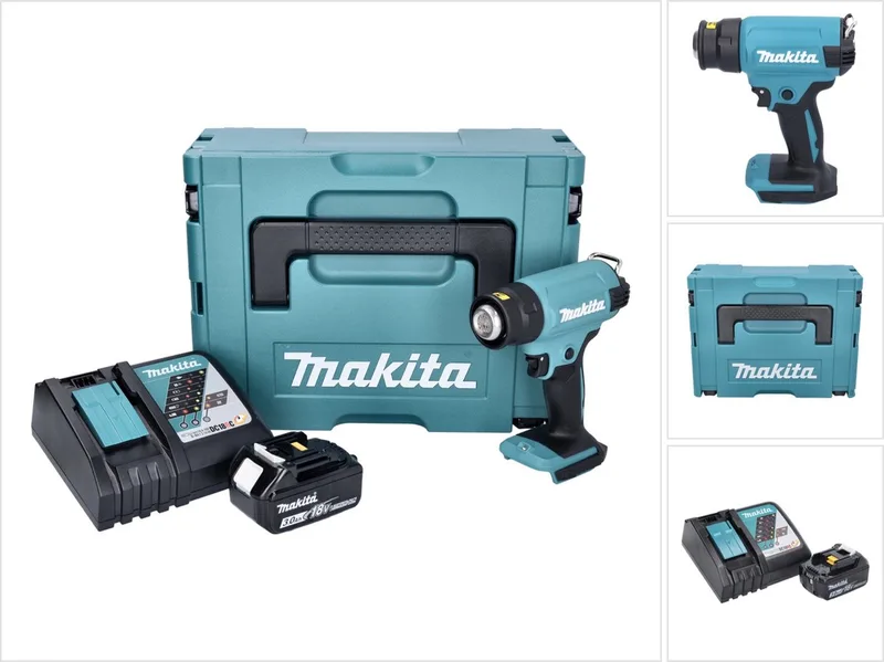 DHG 180 RF1J accu-heteluchtpistool 18 V 550 °C + 1x accu 3,0 Ah + oplader + Makpac von Makita – Produktbild