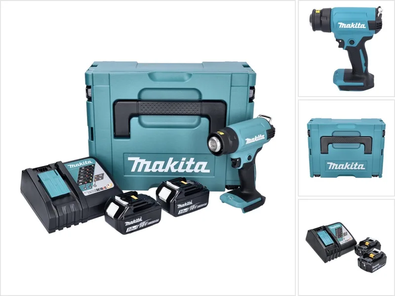 DHG 180 RFJ accu-heteluchtpistool 18 V 550 °C + 2x accu 3,0 Ah + oplader + Makpac van Makita – productafbeelding