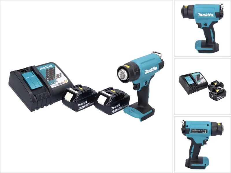DHG 180 RG accu-heteluchtpistool 18 V 550 °C + 2x accu 6,0 Ah + oplader fra Makita – produktbillede