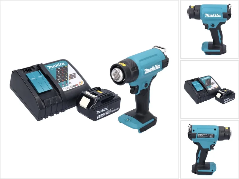 DHG 180 RG1 accu-heteluchtpistool 18 V 550 °C + 1x accu 6,0 Ah + oplader de Makita – image du produit