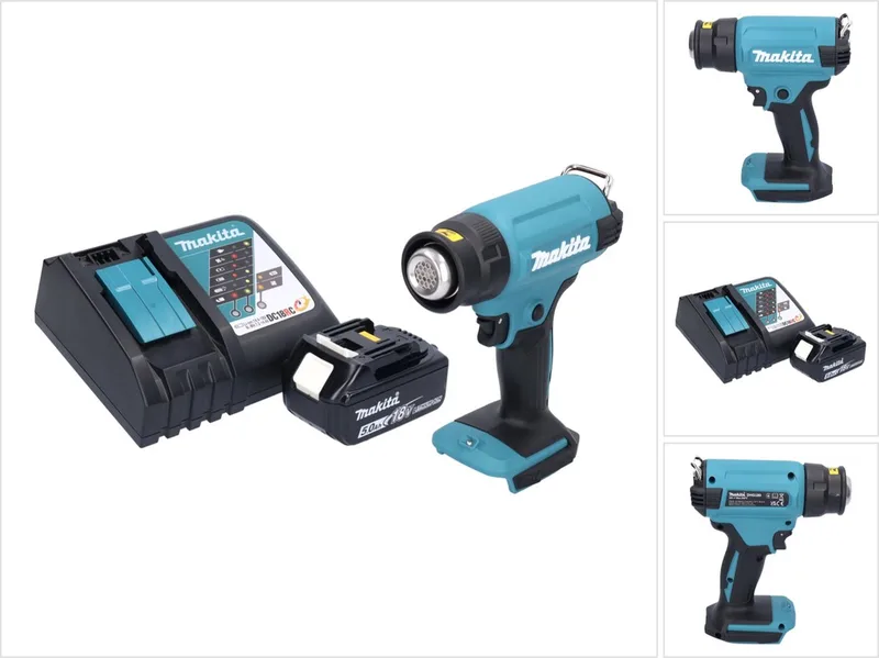 DHG 180 RT1 accu-heteluchtpistool 18 V 550 °C + 1x accu 5,0 Ah + oplader de Makita – image du produit