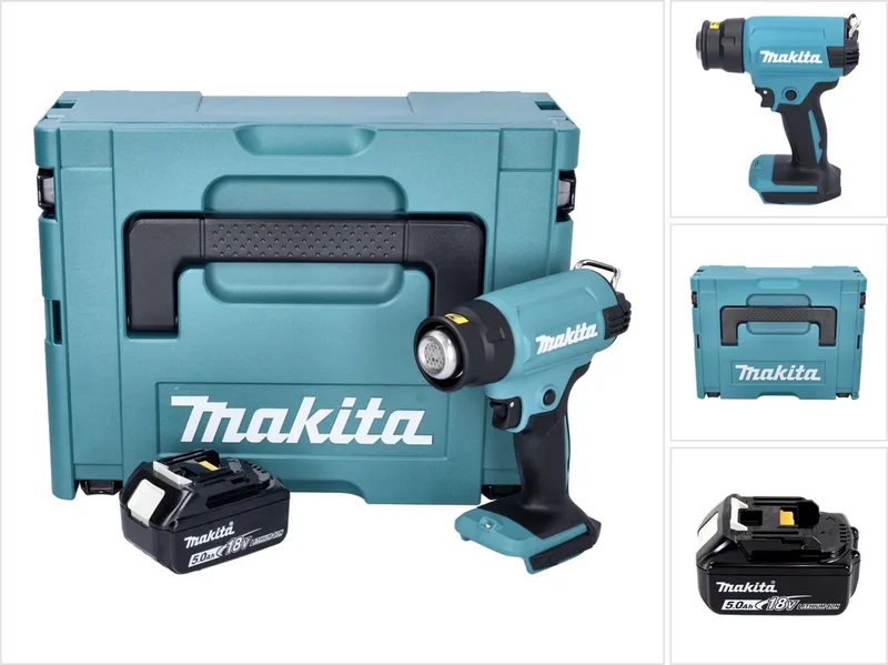 DHG 180 T1J accu-heteluchtpistool 18 V 550 °C + 1x accu 5,0 Ah + Makpac - zonder oplader fra Makita – produktbillede