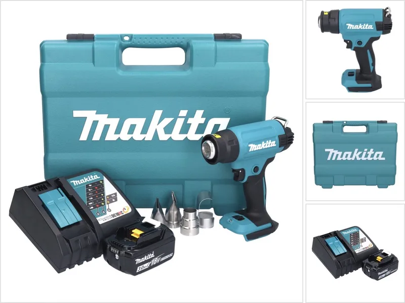 DHG 181 RF1K accu-heteluchtpistool 18 V 150 - 550 °C + 1x accu 3,0 Ah + oplader + koffer fra Makita – produktbillede