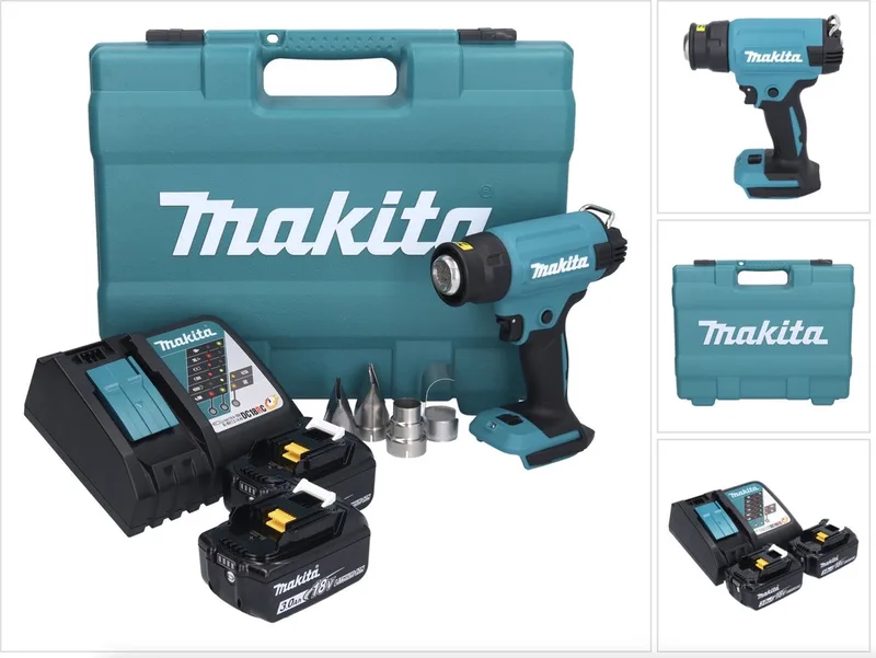 DHG 181 RFK accu-heteluchtpistool 18 V 150 - 550 °C + 2x accu 3,0 Ah + oplader + koffer von Makita – Produktbild
