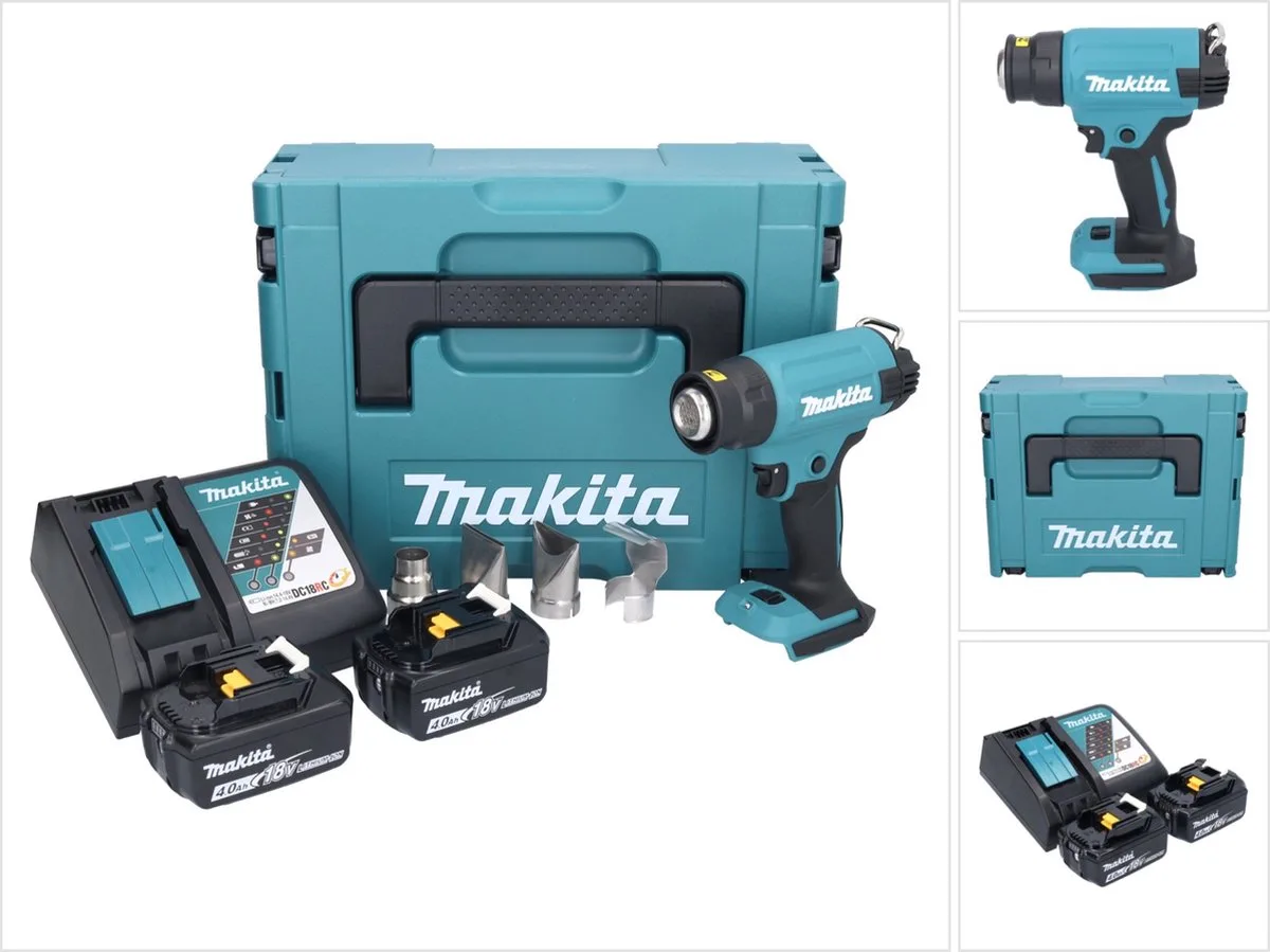 DHG 181 RMJ accu-heteluchtpistool 18 V 150 - 550 °C + 2x accu 4,0 Ah + oplader + Makpac von Makita – Produktbild