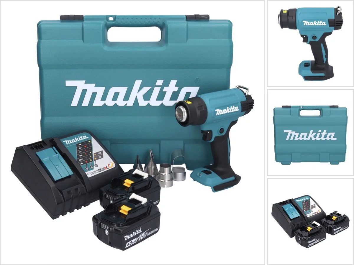DHG 181 RMK snoerloos heteluchtpistool 18 V 150 - 550°C + 2x accu 4.0 Ah + lader + koffer by Makita – product image