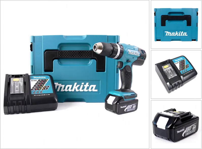 DHP 453 RF1J accu klopboormachine 18V 42Nm in MAKPAC + 3.0 Ah accu + lader fra Makita – produktbillede