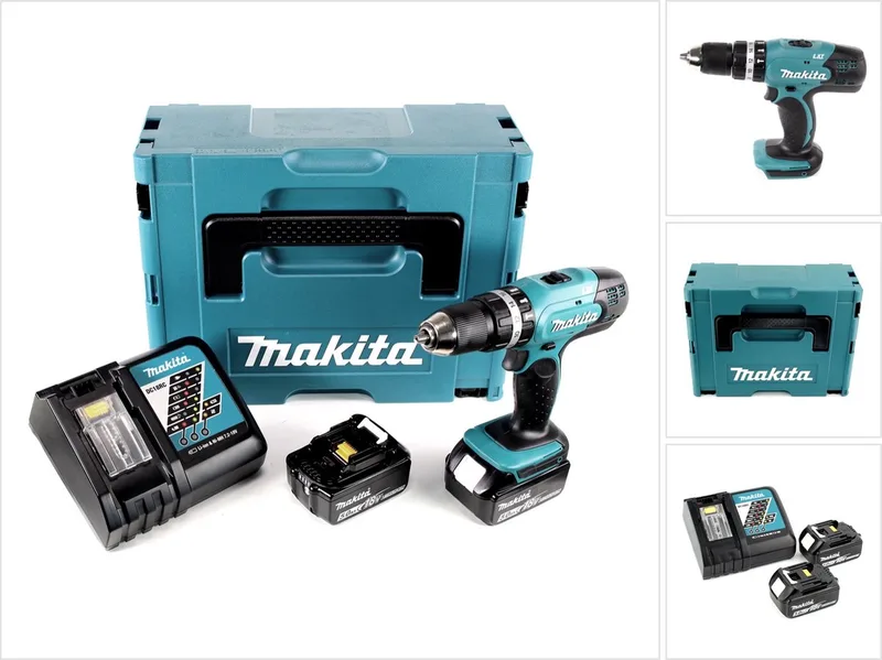 DHP 453 RTJ accu klopboormachine 18V 42Nm + 2x oplaadbare batterijen 5.0Ah+ lader in Makpac 2 von Makita – Produktbild