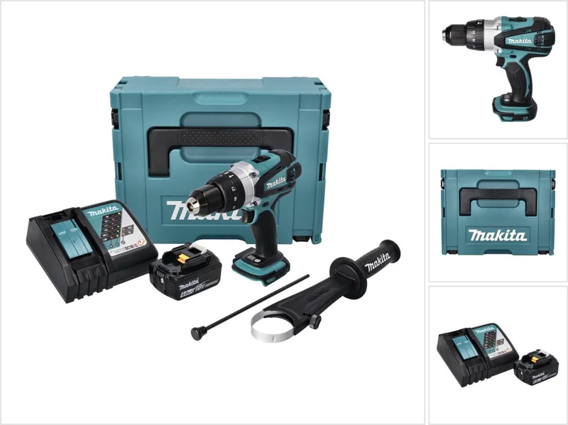 DHP 458 RG1J accu-klopboormachine 18 V 91 Nm + 1x accu 6,0 Ah + oplader + Makpac de Makita – image du produit