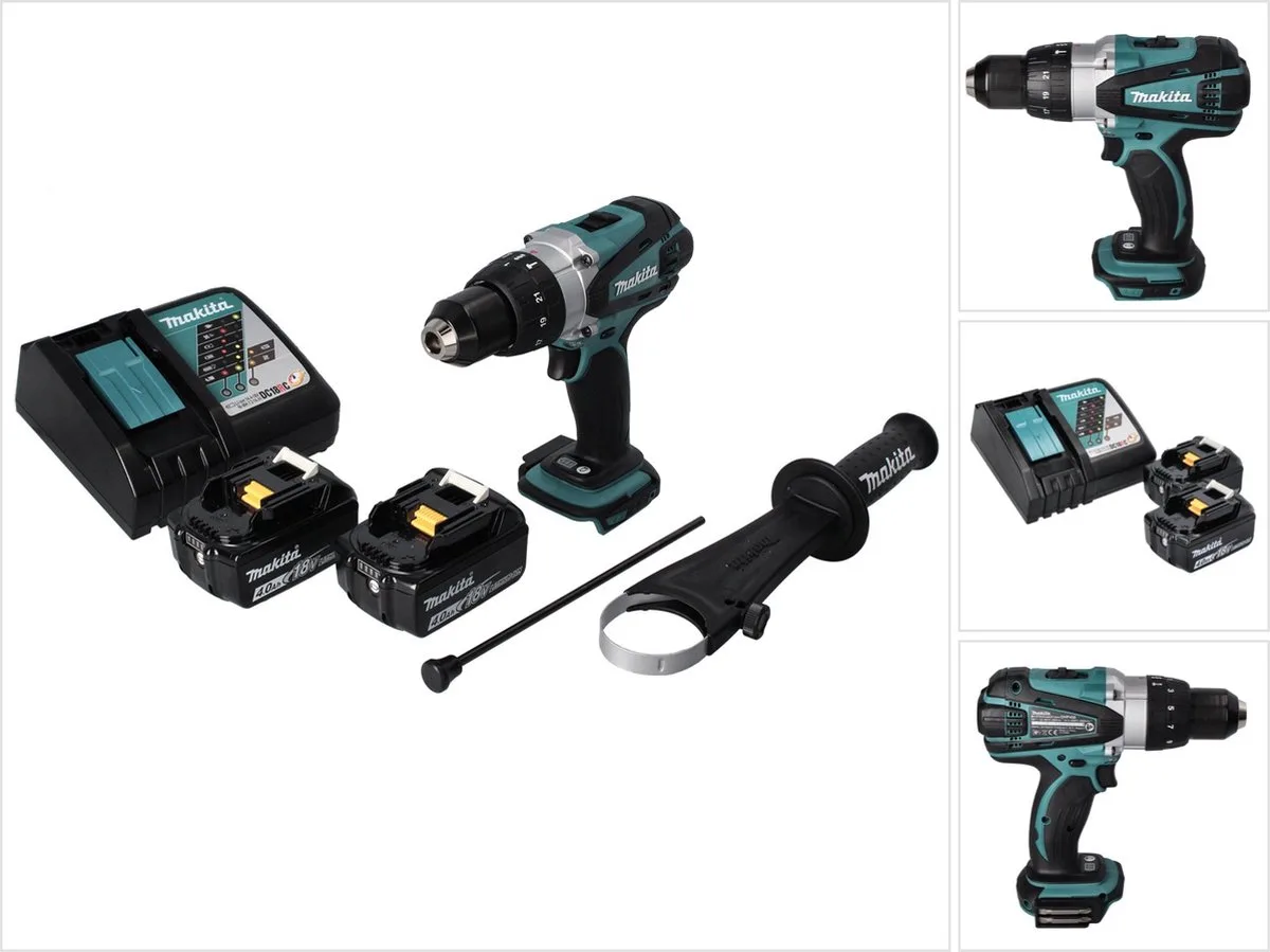DHP 458 RM accu-klopboormachine 18 V 91 Nm + 2x accu 4,0 Ah + oplader de Makita – image du produit
