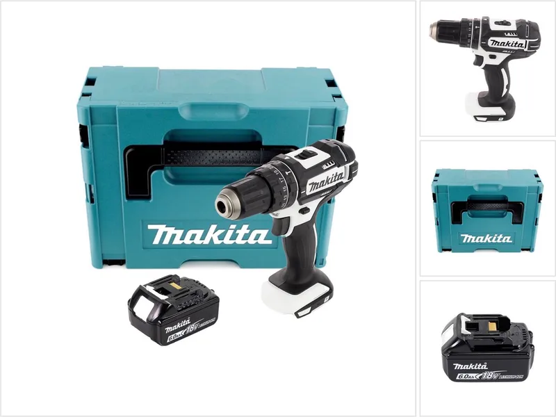 DHP 482 G1J W accu-slagboormachine 18 V 62 Nm wit + 1x accu 6,0 Ah + Makpac - zonder oplader de Makita – image du produit