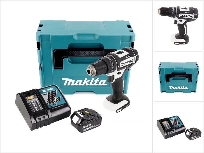 DHP 482 RG1J W accu-slagboormachine 18 V 62 Nm wit + 1x accu 6,0 Ah + oplader + Makpac de Makita – image du produit