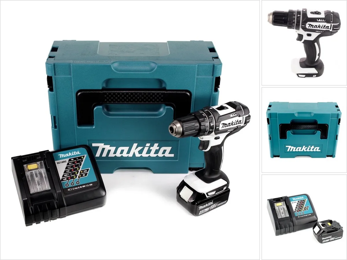 DHP 482 RM1J W accu-klopboorschroevendraaier 18 V 62 Nm in Makpac + 1x 4,0 Ah accu + oplader von Makita – Produktbild