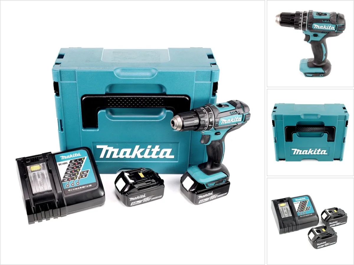 DHP 482 RMJ accu klopboormachine 18V 62Nm in Makpac + 2x 4.0 Ah accu + lader fra Makita – produktbillede