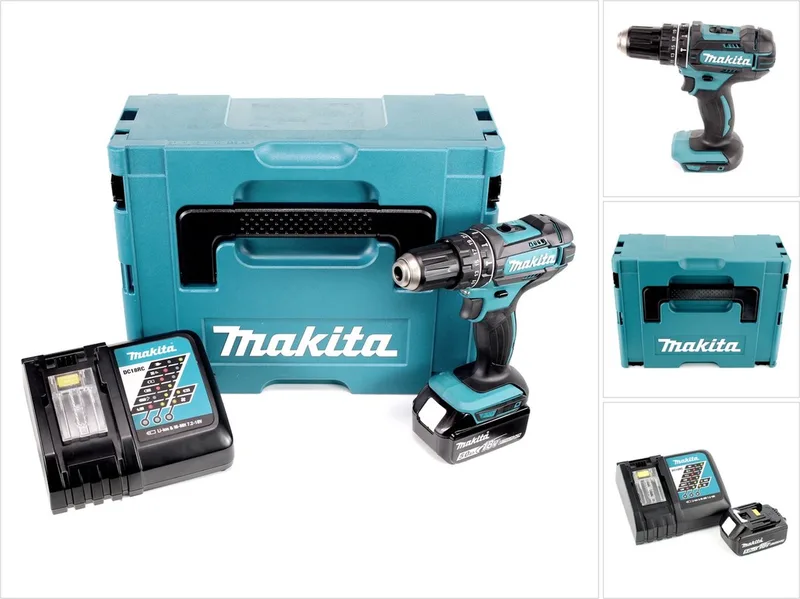DHP 482 RT1J accu klopboormachine 18V 62Nm in Makpac + 1x 5.0 Ah accu + lader de Makita – image du produit