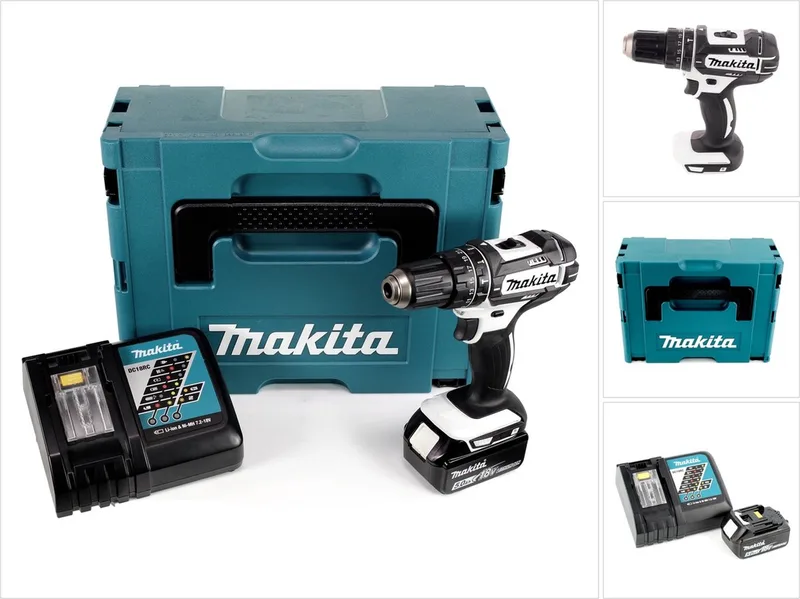 DHP 482 RT1J W accu-slagboormachine 18 V 62 Nm + 1x accu 5,0 Ah + oplader in Makpac 2 de Makita – image du produit