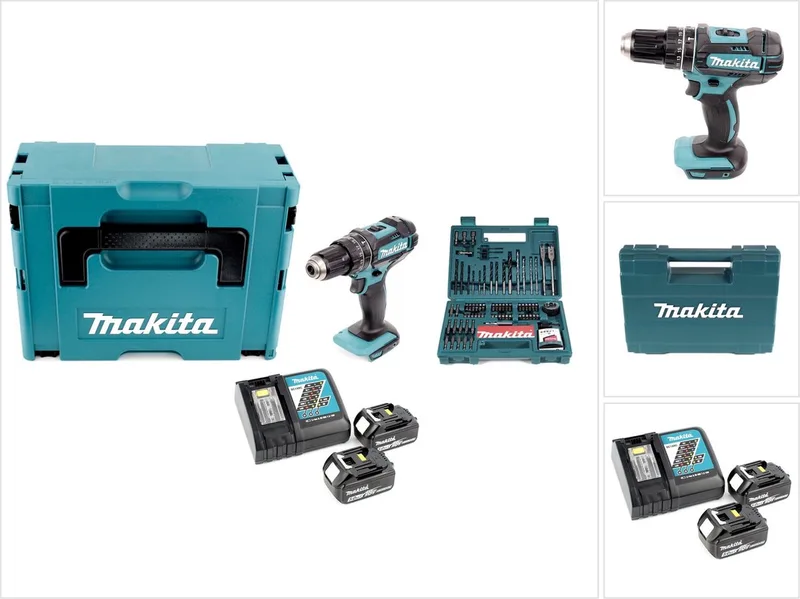 DHP 482 RTJ - 18 V Li-Ion accu klopboormachine in Makpac + 2 x 5.0 Ah accu + lader + Makita B-53811 bits & boren set 100 stuks van Makita – productafbeelding