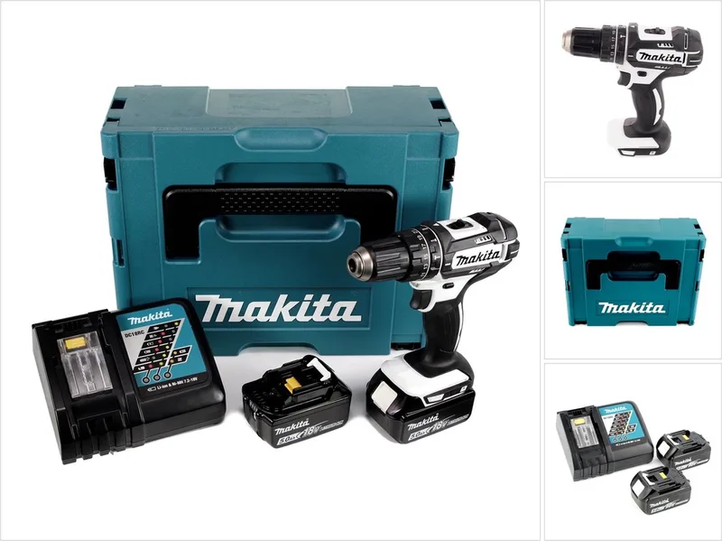 DHP 482 RTJ W accu-slagboormachine 18 V 62 Nm + 2x accu’s 5,0 Ah + oplader in Makpac 2 de Makita – image du produit