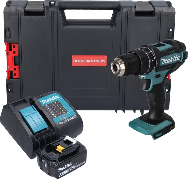 DHP 482 SF1J-R accu klopboormachine 18 V 62 Nm + 1x oplaadbare accu 3.0 Ah + lader + RHINO fra Makita – produktbillede