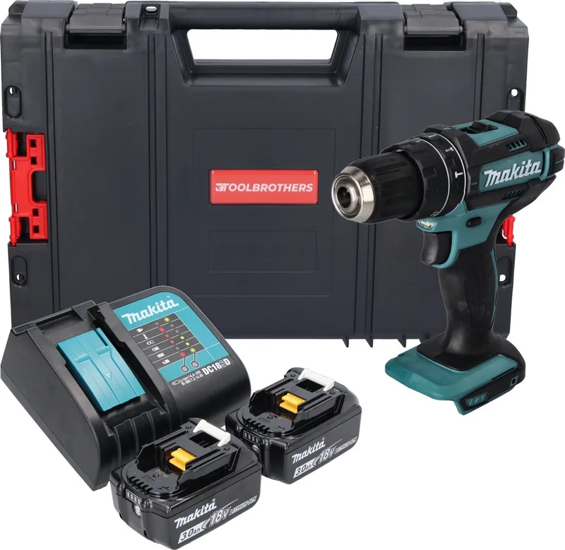 DHP 482 SFJ-R accu klopboormachine 18 V 62 Nm + 2x accu 3.0 Ah + lader + RHINO de Makita – image du produit