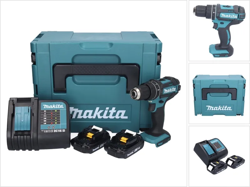 DHP 482 SYJ accu klopboormachine 18 V 62 Nm + 2x accu 1,5 Ah + lader + Makpac de Makita – image du produit