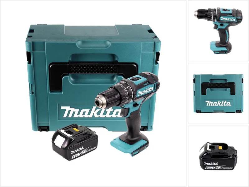 DHP 482 T1J accu klopboormachine 18 V 62 Nm + 1x oplaadbare accu 5.0 Ah + Makpac - zonder oplader van Makita – productafbeelding