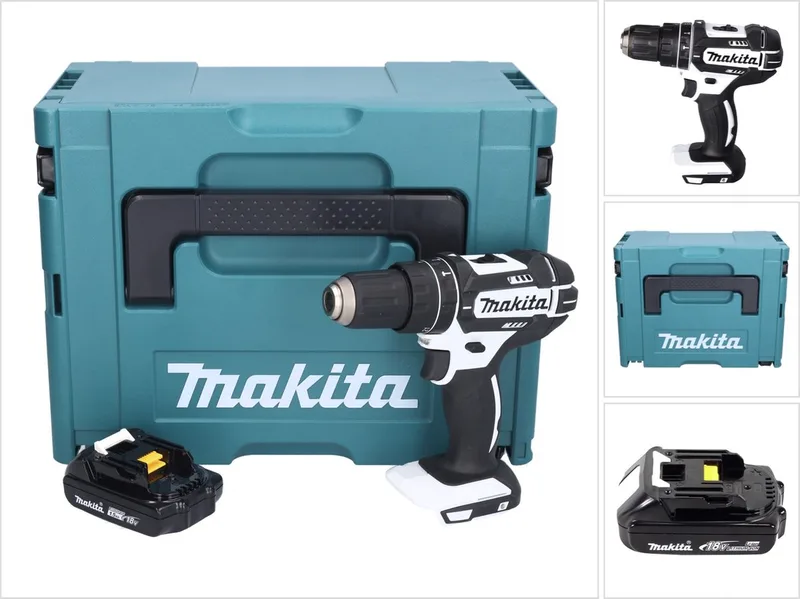 DHP 482 Y1JW accu-slagboormachine 18 V 62 Nm wit + 1x accu 1,5 Ah + Makpac - zonder oplader von Makita – Produktbild