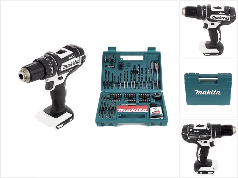 DHP 482 Z W accu-slagboormachine 18 V 62 Nm Solo + bit- en boorset 100-delig von Makita – Produktbild