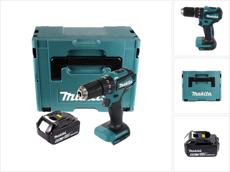 DHP 483 G1J accu-klopboormachine 18 V 40 Nm + 1x accu 6,0 Ah + Makpac - zonder oplader von Makita – Produktbild