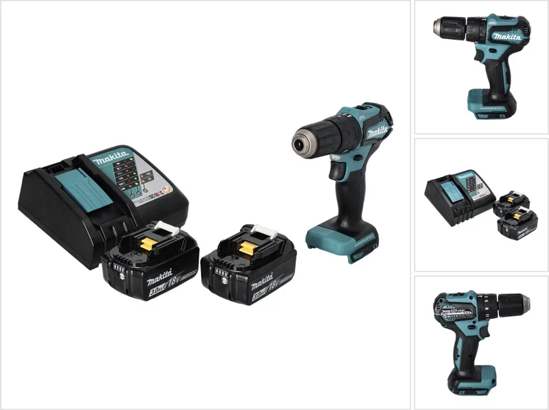 DHP 483 RF accu klopboormachine 18 V 40 Nm borstelloos + 2x accu 3,0 Ah + oplader de Makita – image du produit