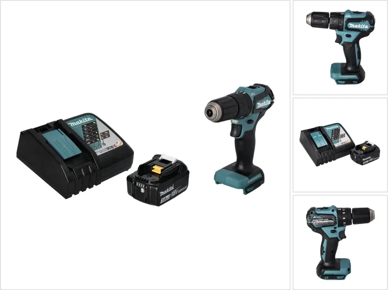 DHP 483 RF1 accu-klopboormachine 18 V 40 Nm borstelloos + 1x accu 3,0 Ah + oplader von Makita – Produktbild