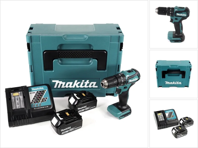 DHP 483 RFJ accu-klopboormachine 18 V 40 Nm + 2x 3,0 Ah accu + oplader + Makpac de Makita – image du produit