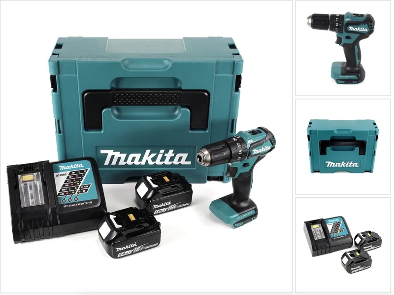 DHP 483 RTJ accu klopboormachine 18 V 40 Nm in Makpac + 2x 5,0 Ah accu + oplader von Makita – Produktbild