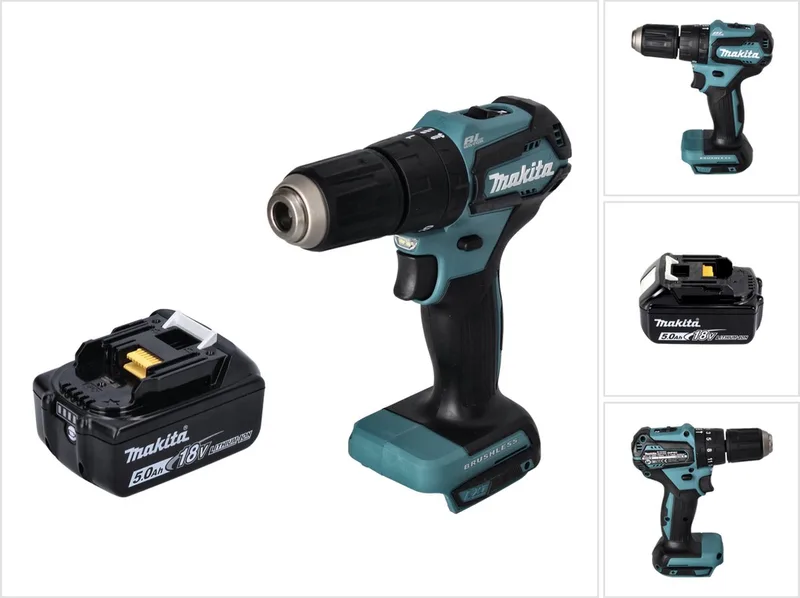 DHP 483 T1 accu klopboormachine 18 V 40 Nm borstelloos + 1x accu 5,0 Ah - zonder oplader de Makita – image du produit