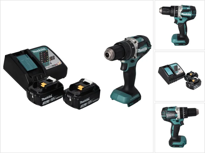 DHP 484 RF accu klopboormachine 18 V 54 Nm borstelloos + 2x accu 3.0 Ah + lader fra Makita – produktbillede