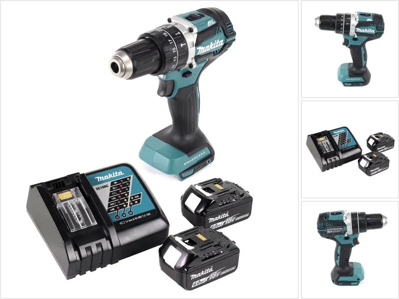 DHP 484 RG accu klopboormachine 18 V 54 Nm borstelloos + 2x accu 6.0 Ah + lader by Makita – product image