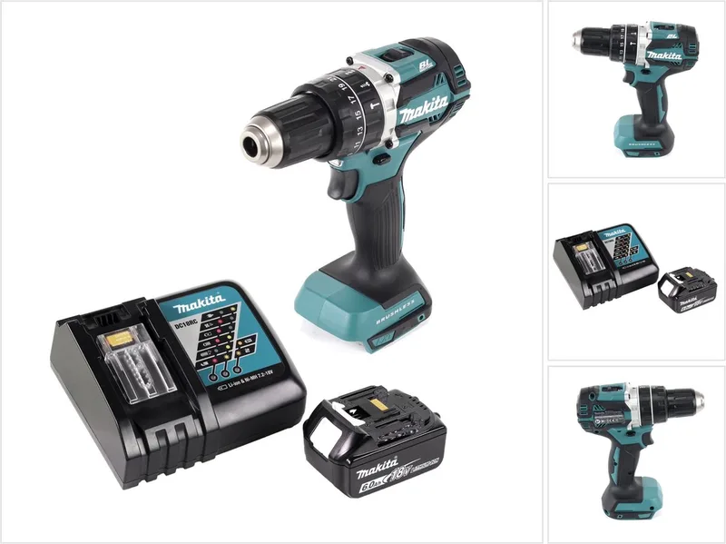 DHP 484 RG1 accu klopboormachine 18 V 54 Nm borstelloos + 1x oplaadbare accu 6.0 Ah + lader von Makita – Produktbild
