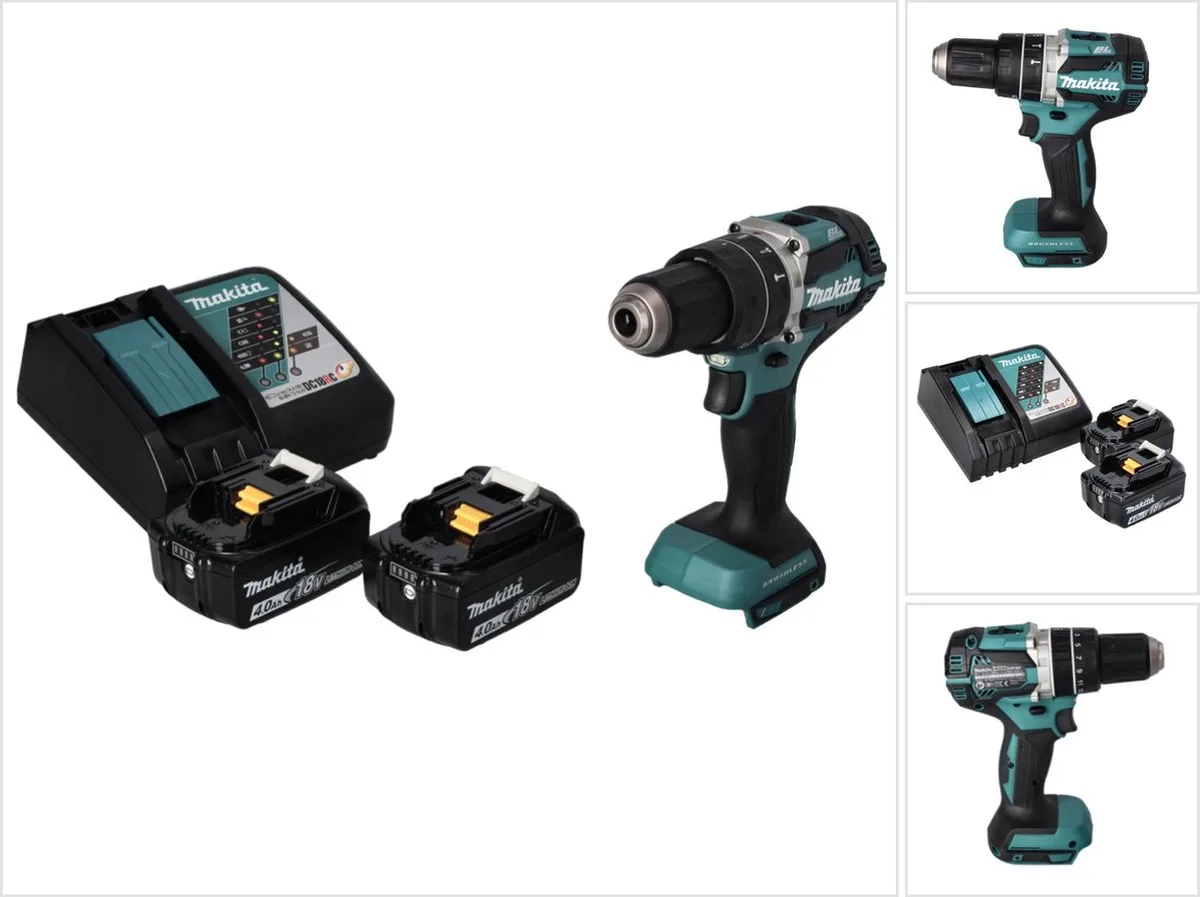 DHP 484 RM accu klopboormachine 18 V 54 Nm borstelloos + 2x accu 4.0 Ah + lader van Makita – productafbeelding