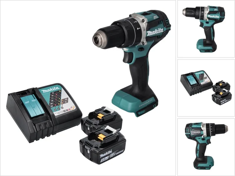 DHP 484 RT accu klopboormachine 18 V 54 Nm borstelloos + 2x accu 5.0 Ah + lader de Makita – image du produit